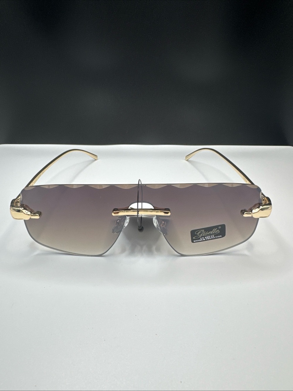 Rimless Gradient Brown Sunglasses with Gold Accents
